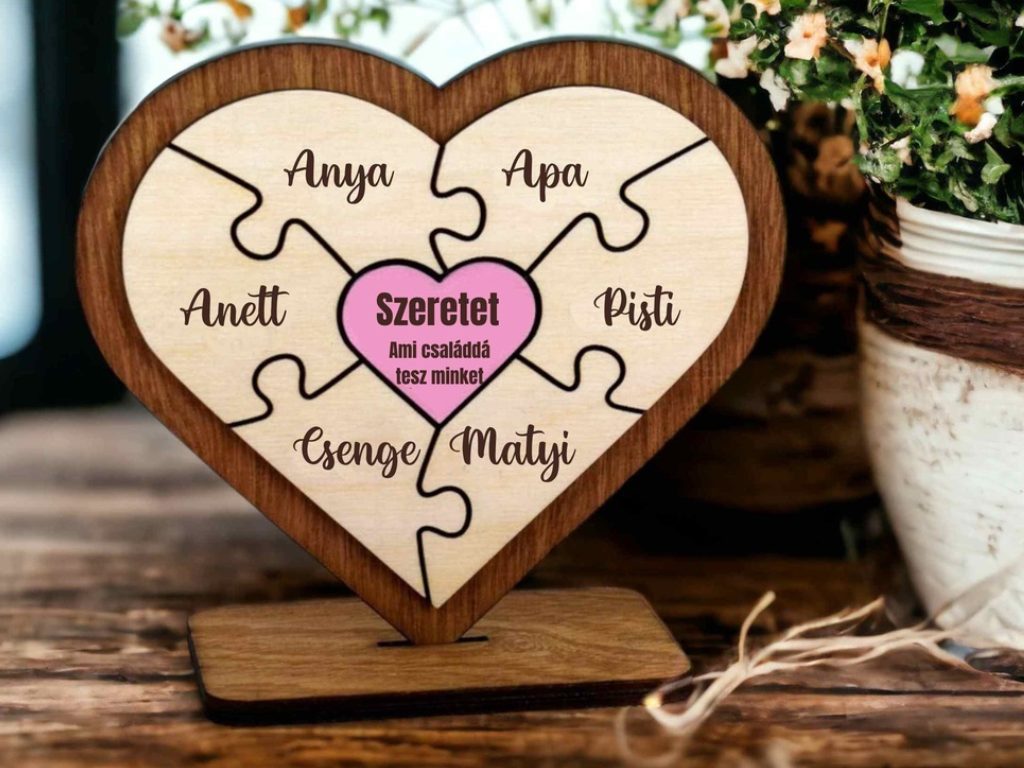 Puzzle szív tartóval anyáknak a családtagok nevével – termékkép 2
