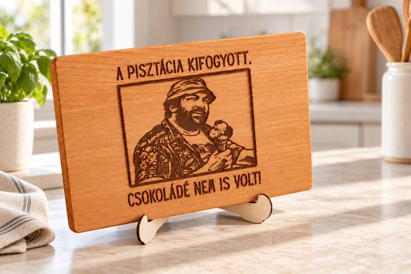 Bud Spencer „Pisztácia kifogyott” vágódeszka – vicces ajándék apáknak és férfiaknak – termékkép