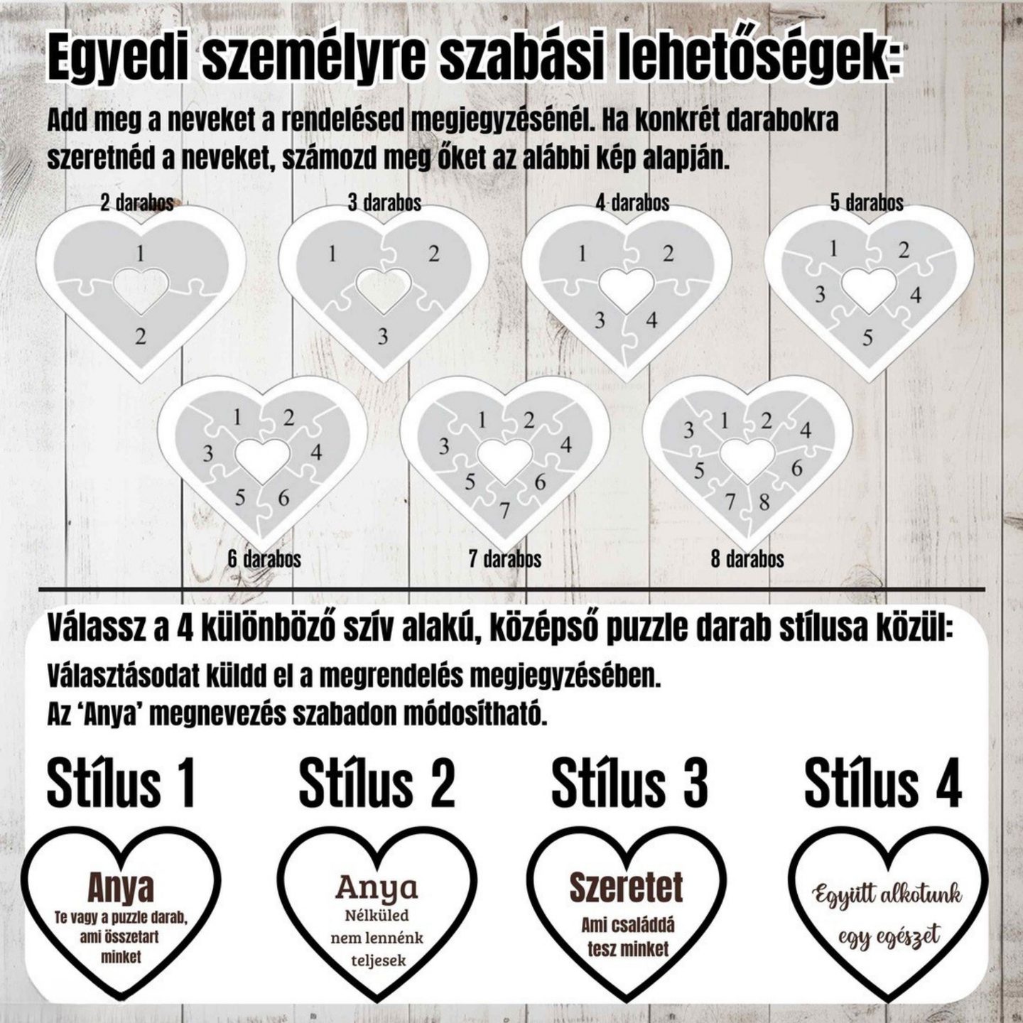 Puzzle szív tartóval anyáknak a családtagok nevével – termékkép 3