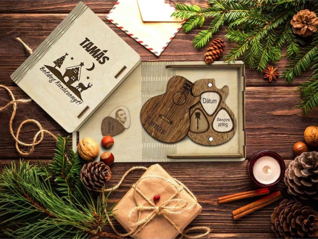 Egyedi fa gitárpengetők mágneses tartóval – Tökéletes személyre szabott ajándék gitárosoknak - Prémium gitárpengető – termékkép 2