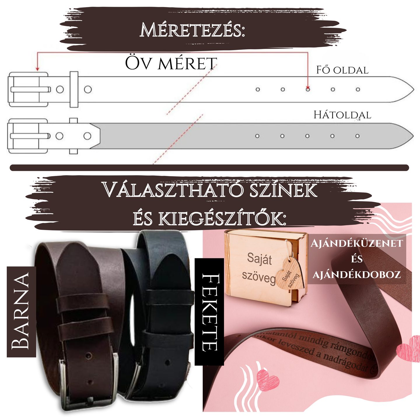 Egyedi gravírozott bőr öv férfiaknak - választható stílusokkal – termékkép 3