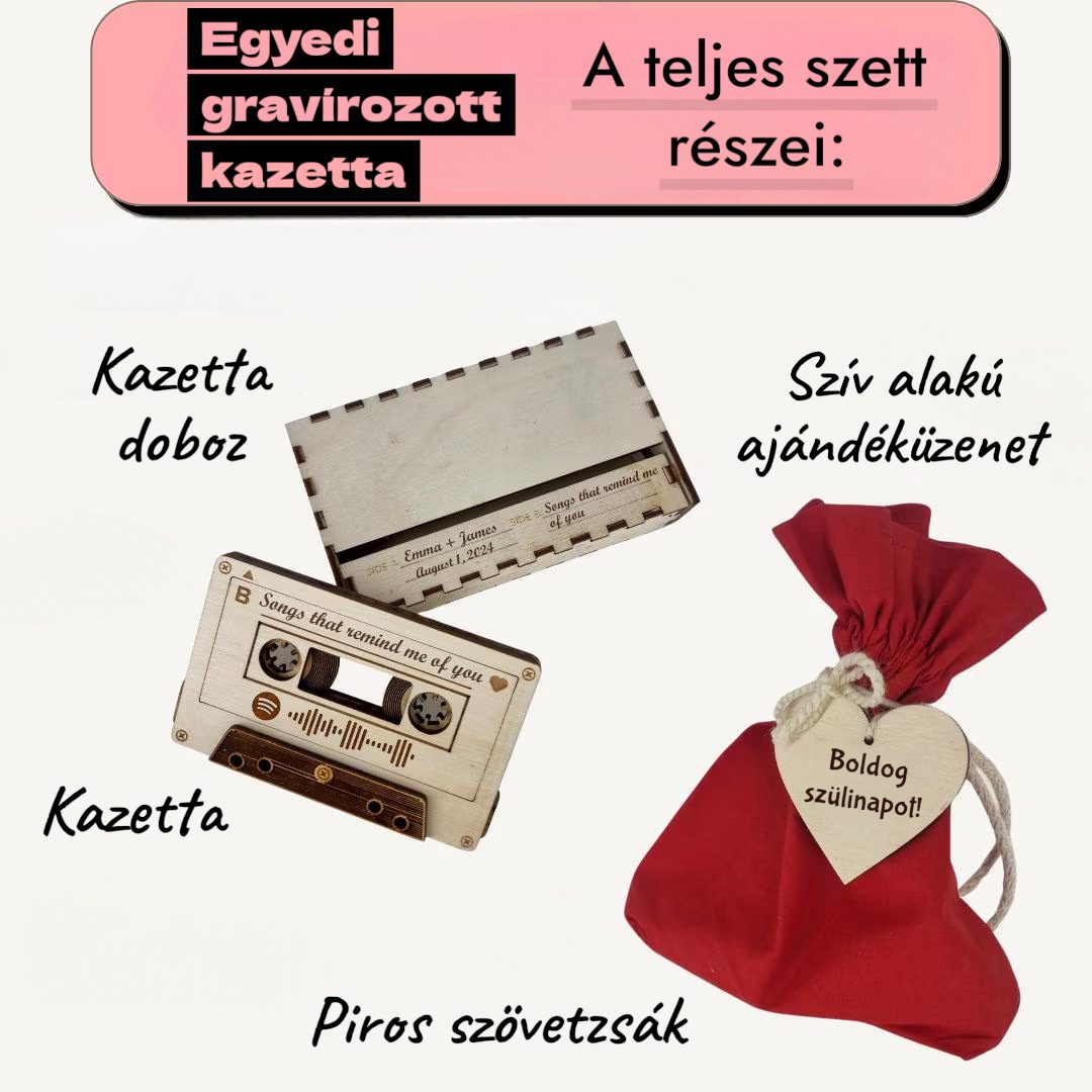 Egyedi gravírozott fa kazetta - QR kóddal vagy Spotify kóddal – termékkép 2