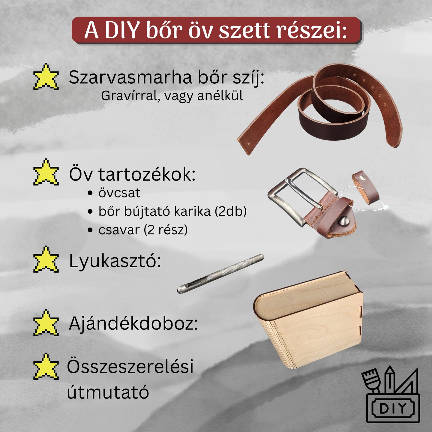 Egyedi szarvasmarha bőr öv KIT, DIY készlet – termékkép 2